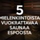 5 mielenkiintoista vuokrattavaa saunaa Espoosta